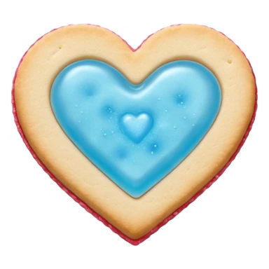 Realistic shortbread cookie in the shape of a heart with light blue jelly middle filling and sprinkled powder sugar on top. sticker