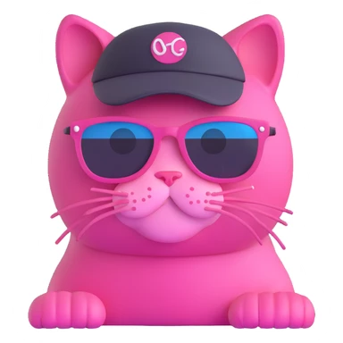 pink cat wearing sunglasses and hat sticker
