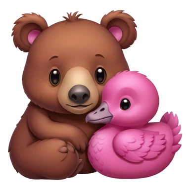 A brown bear and a pink dodo closely snuggled together sticker