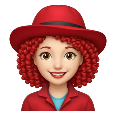 curly hair woman with red hat sticker