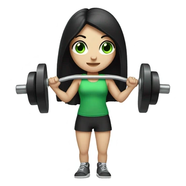 Pale girl with long black hair and green eyes lifting weights sticker