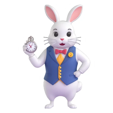 Alice in Wonderland white rabbit with pocket watch, hurried and whimsical, simple and charming emoji style sticker