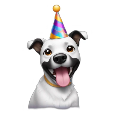 dancing black and white dog with a party hat sticker