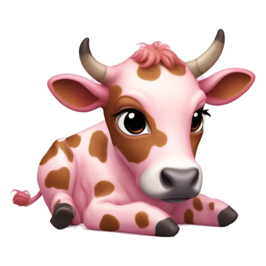 Pink baby cow with brown spots laying down sticker