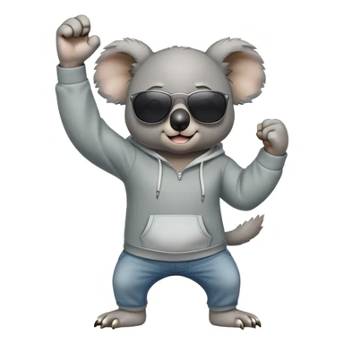 anthropomorphised koala, full body, wearing a hoodie and jeans, dark sunglasses, shaking fist sticker