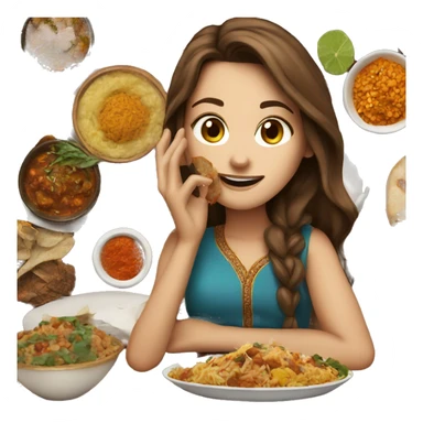White Girl with brown hair  eating Indian food sticker