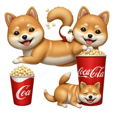 fais moi 20 emoji avec differente reaction avec un shiba inu, qui est mdr, qui pleure, qui mange, qui se roule, qui saute, qui mange du pop corn, qui boit un coca, qui dort les 4 pattes en l'air, et d'autre sticker