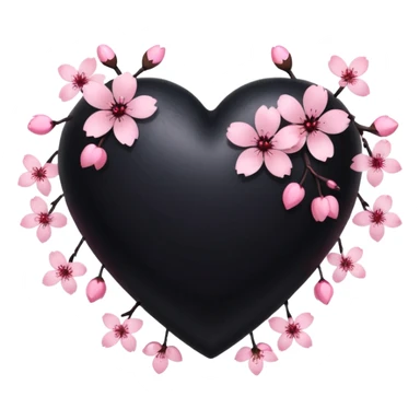 goth sakura heart, black heart with pink cherry blossom petals, cute and dramatic sticker