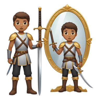 the sword on the floor and a mirror person sticker
