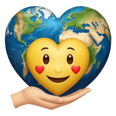 smiling face holding a heart-shaped Earth iOS style emoji sticker