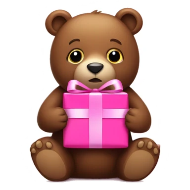 Bear holding a pink present sticker