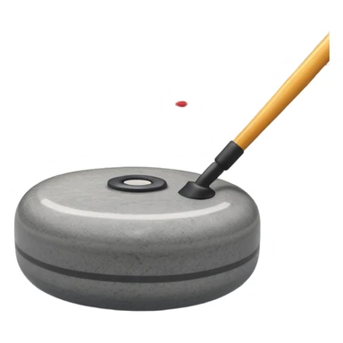 An icon showing a detailed close-up of a curling stone sliding across the ice, with a broom in motion beside it. The background features an indoor stadium with cheering spectators on the stands. Transparent background captures the strategy and focus of curling. sticker