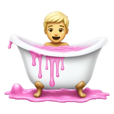 White bath with pink liquid with boy playing in it  sticker