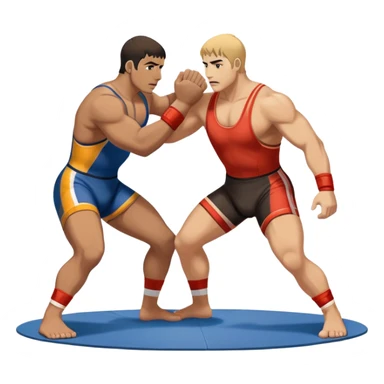An icon symbolizing Greco-Roman wrestling, showing two wrestlers locked in a powerful grip, focusing on upper-body techniques. The background features a wrestling mat, with the athletes wearing traditional singlets. Transparent background highlights the strength and skill of the sport. sticker