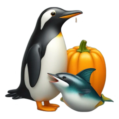 Pingouin avec une citrouille et avec un poisson sticker
