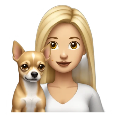 mujer rubia de pelo muy  corto con su perro Chihuahua en los brazos sticker