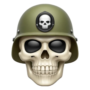 A bold emoji-style skull white with a hand sushing wearing a realistic army helmet, . Clean vector style, high contrast, centered composition, modern emoji aesthetic, detailed helmet texture, confident and intense expression, 3D glossy finish, high resolution , no body , sticker