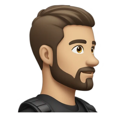 young man with short dark brown undercut hair, blue eyes, sporting a short beard, embodying a biker aesthetic, his gaze sharp sticker