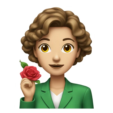 woman brown hair green suit with rose spraying perfume sticker