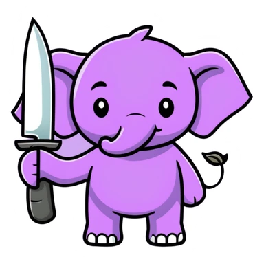 A purple elephant holding a knife ￼ sticker
