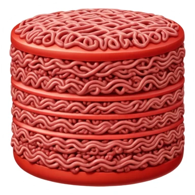ground beef, raw, vivid red, dense compact, visible strands, moist fresh, no patty, no garnish, herbs, plate, or extras, soft lighting, emoji scale sticker