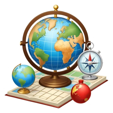 An icon featuring a hotel building, and a globe, symbolizing the scientific study of tourism and hospitality. The design includes a map, a compass, and a checklist, representing travel planning and service management. Transparent background highlights the academic exploration of the tourism industry sticker