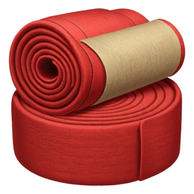  A full red rug, rolled up, once sticker