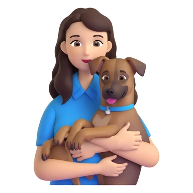 woman with long dark brown hair holding a Malinois dog in her arms sticker