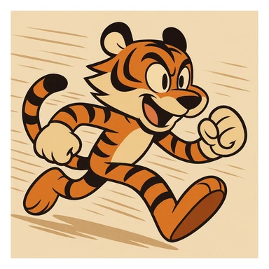 a fast-moving tiger in a dynamic pose, inspired by Sonic the Hedgehog, with exaggerated speed lines and a playful, energetic expression, cartoon style sticker