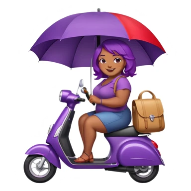Fat black women with purple hair on a red scooter with an umbrella installed sticker