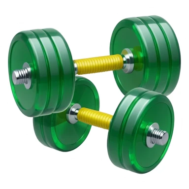 A simple emoji-style icon of a transparent green plastic gym dumbbell logo, folder envelope, slightly open, with clean edges, soft shine, and subtle  sticker