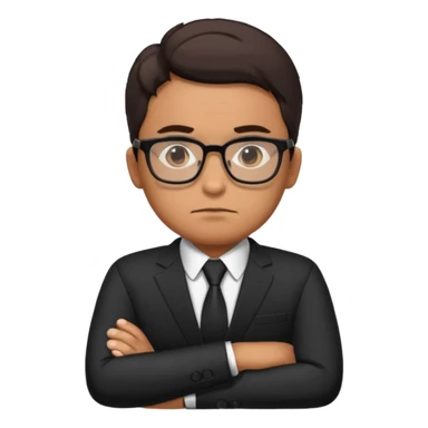 Illustrate Gustavo in a business suit with glasses, hands folded & serious gaze. sticker