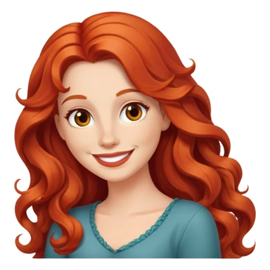 White woman with red long wavy hair and a flirty smile sticker