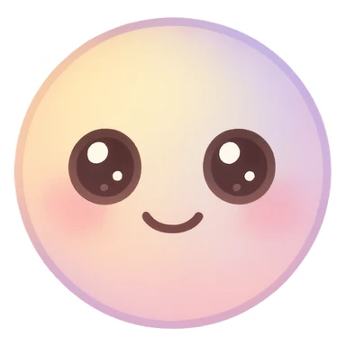 cute emoji, round face, big sparkling eyes, small smile, pastel colors, no background sticker