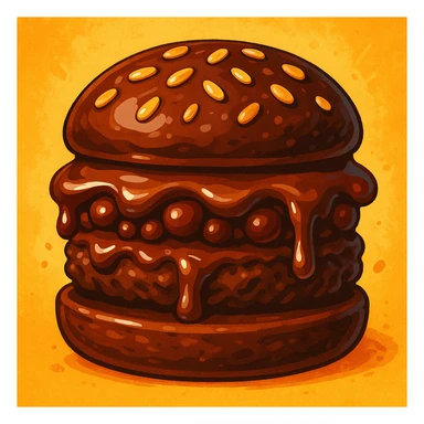 a chocolate burger, playful and appetizing, vibrant colors, detailed, appetizing food illustration sticker