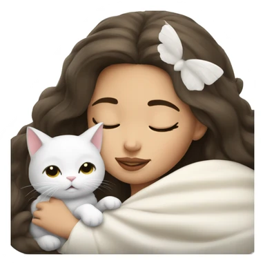 brunette Sleeping beauty girl with white kitty sticker