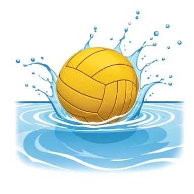 An icon featuring a yellow water polo ball floating on the water with goals in the background, inside a swimming pool. The design includes splashes and ripples, symbolizing the fast-paced action and strategy of water polo. Transparent background highlights. sticker