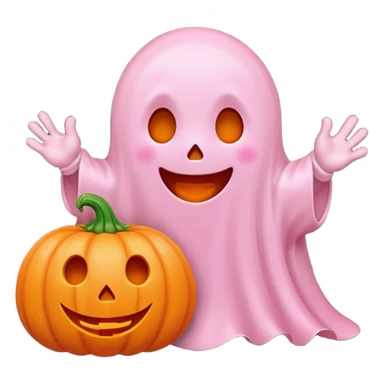 pastel pink ghost with orange pumpkin kawaii style sticker
