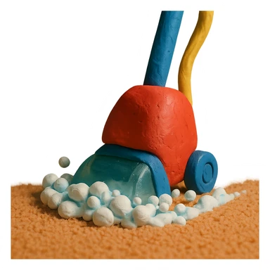 claymation style carpet shampooer in action with foam and bubbles sticker