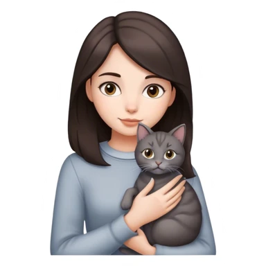 Dark Brown hair girl holding a grey cat sticker