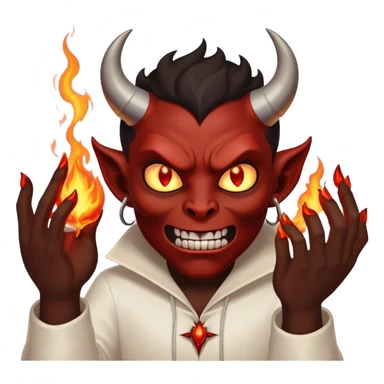 Generate for me a devil with black skin and white eyes who incinerates everything with magic from his hands sticker