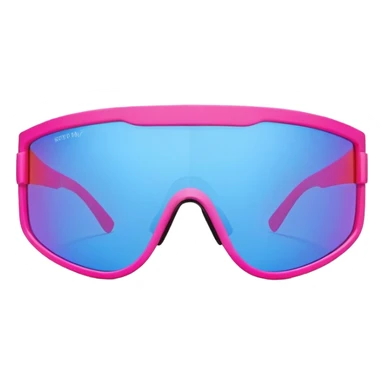 sporty neon hot pink shield visor sunglasses with extra thick frame and integrated strap, heavy-duty build, one-piece mirrored lens with blue reflection sticker