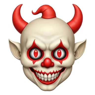 skull with devil horns and clown nose emoji style sticker