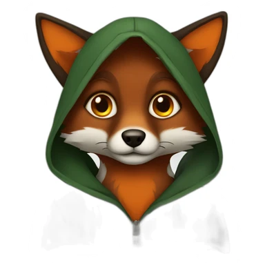 a small dark brown fox with orange eyes with a dark green hood sticker
