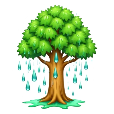 a cartoon tree with trunk intact, top exploding into rain droplets sticker