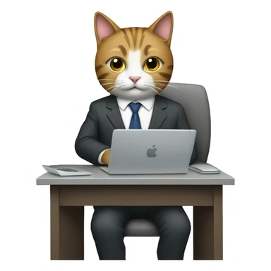 cat in a suit working on a computer sticker