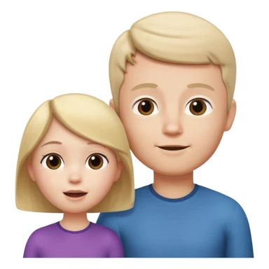 A 3D cartoon child looking up at a tall adult, white background, friendly expression, Memoji-style. sticker