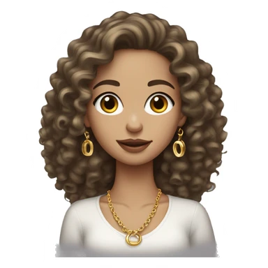 White brunette girl with curly hair and gold jewelry hoop earrings sticker