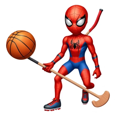 Spider-Man with the basketball and hockey stick sticker