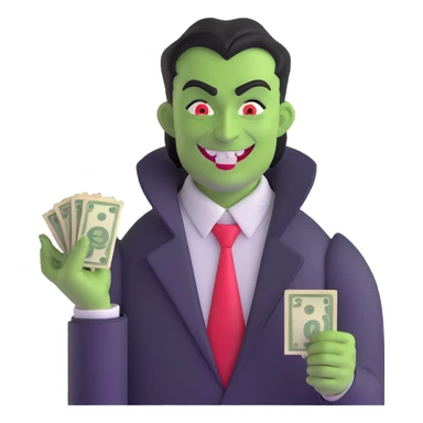 sinister demon salesman counting money with evil smile sticker